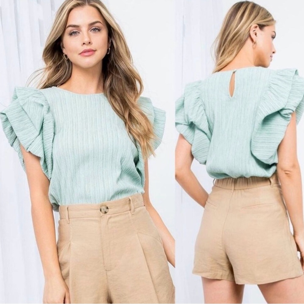THML Mint Green Ruffle Sleeve Blouse